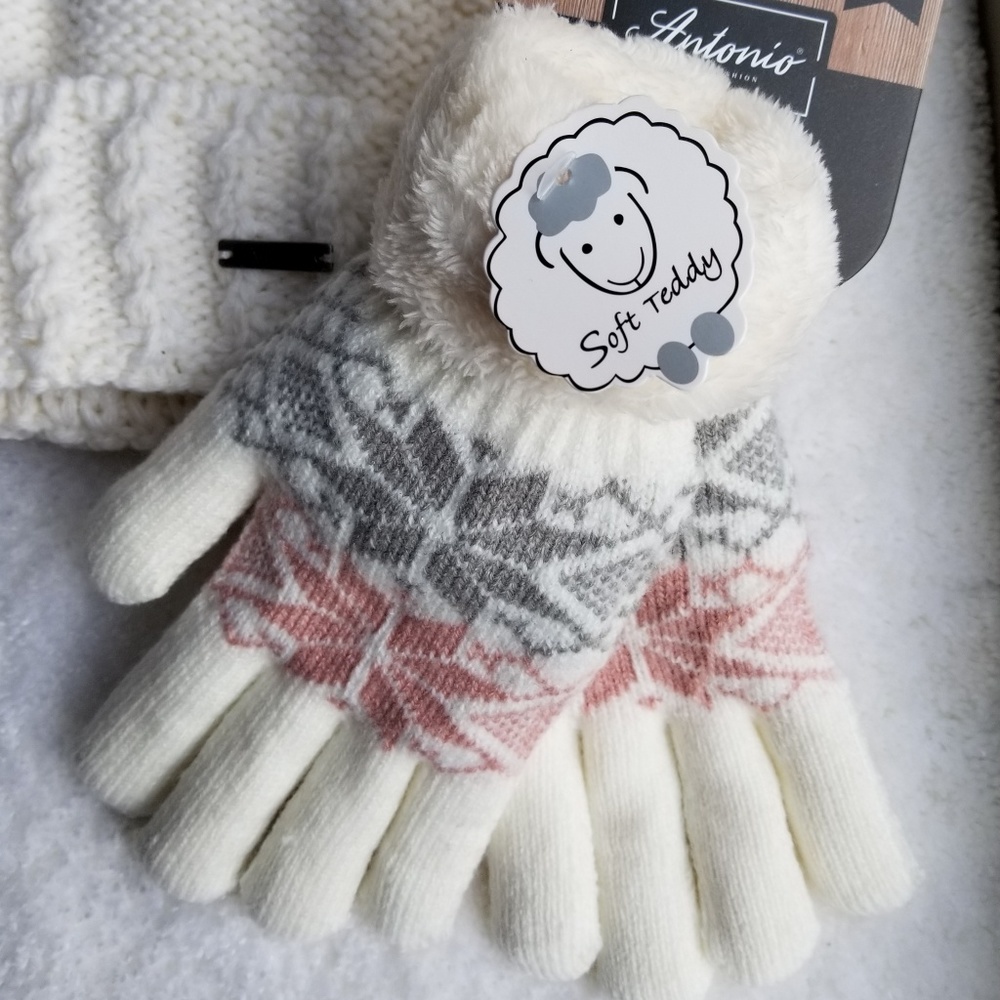 Knitted Fleece Line Gloves with faux fur